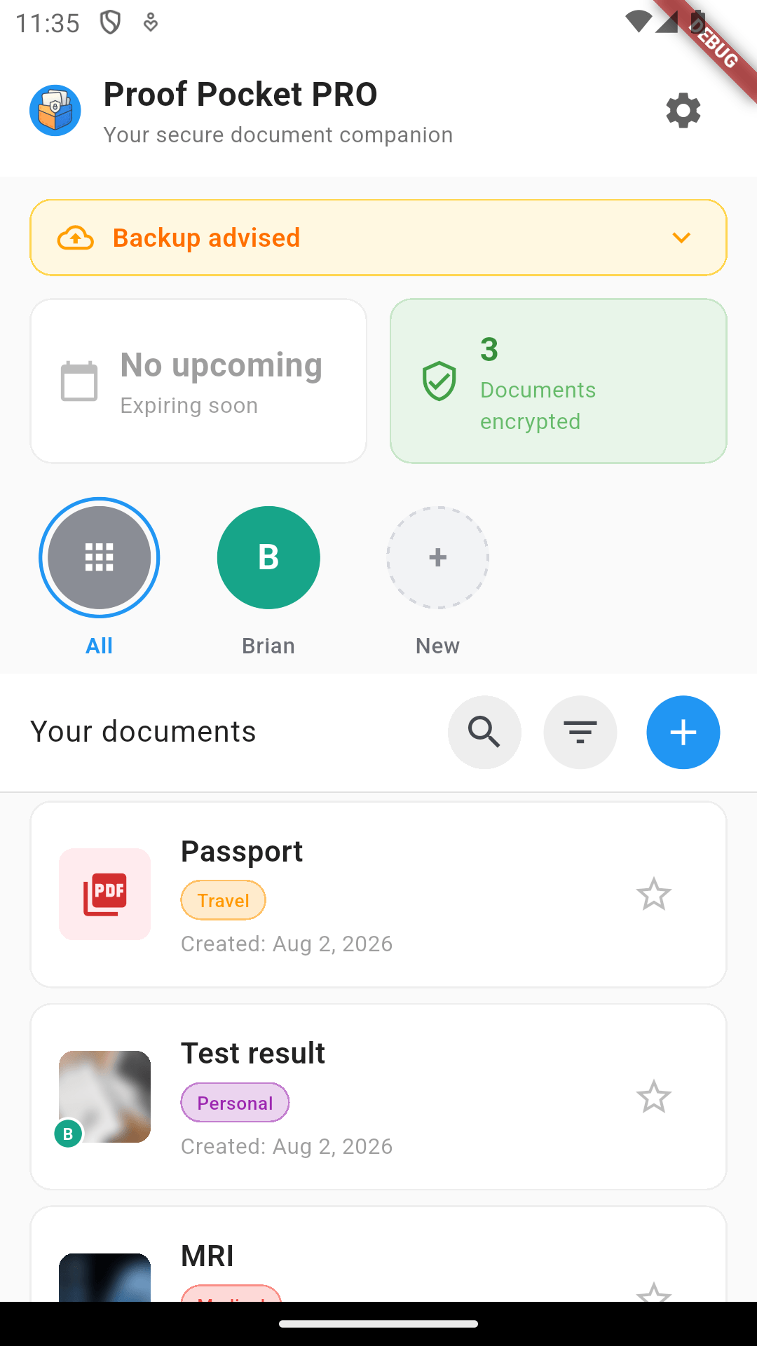 The dashboard with a case selected — the document list below is filtered to that case
