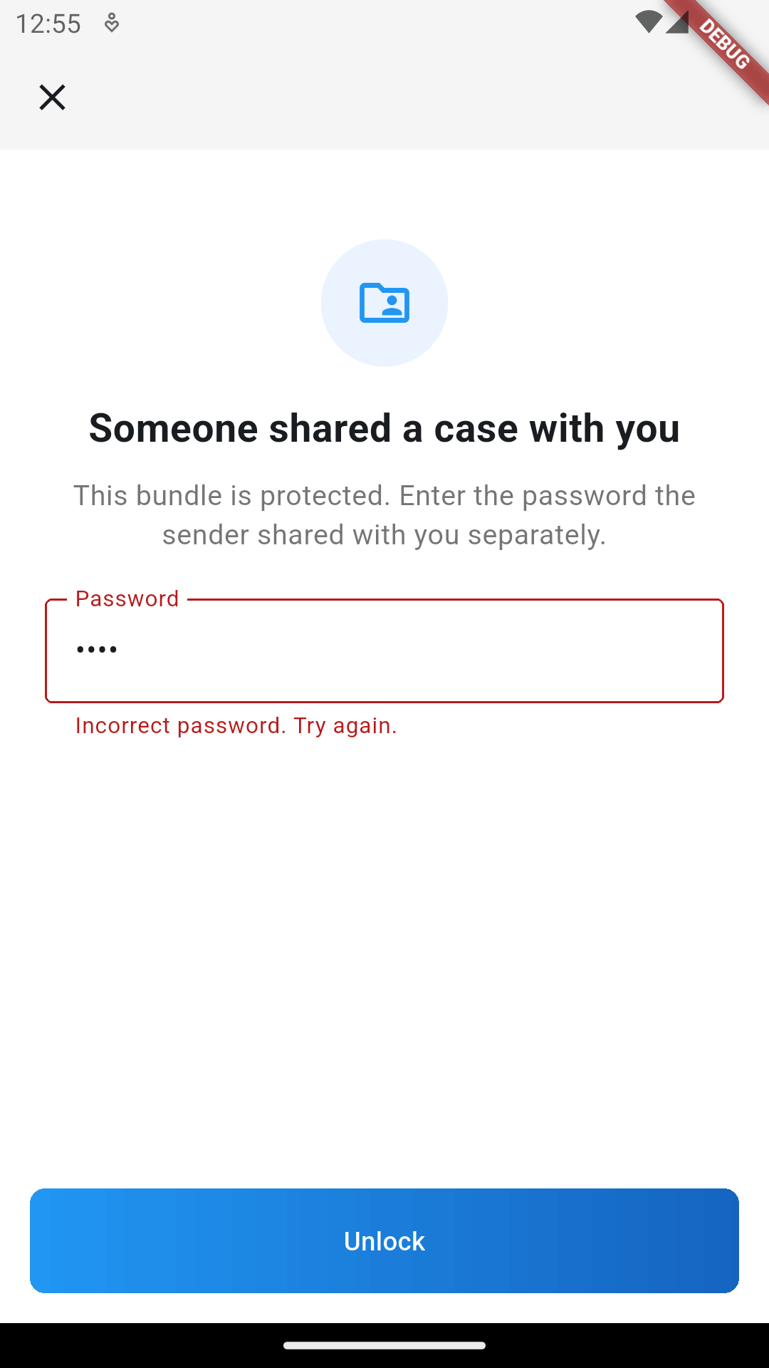 The recipient is prompted for the password before anything is revealed