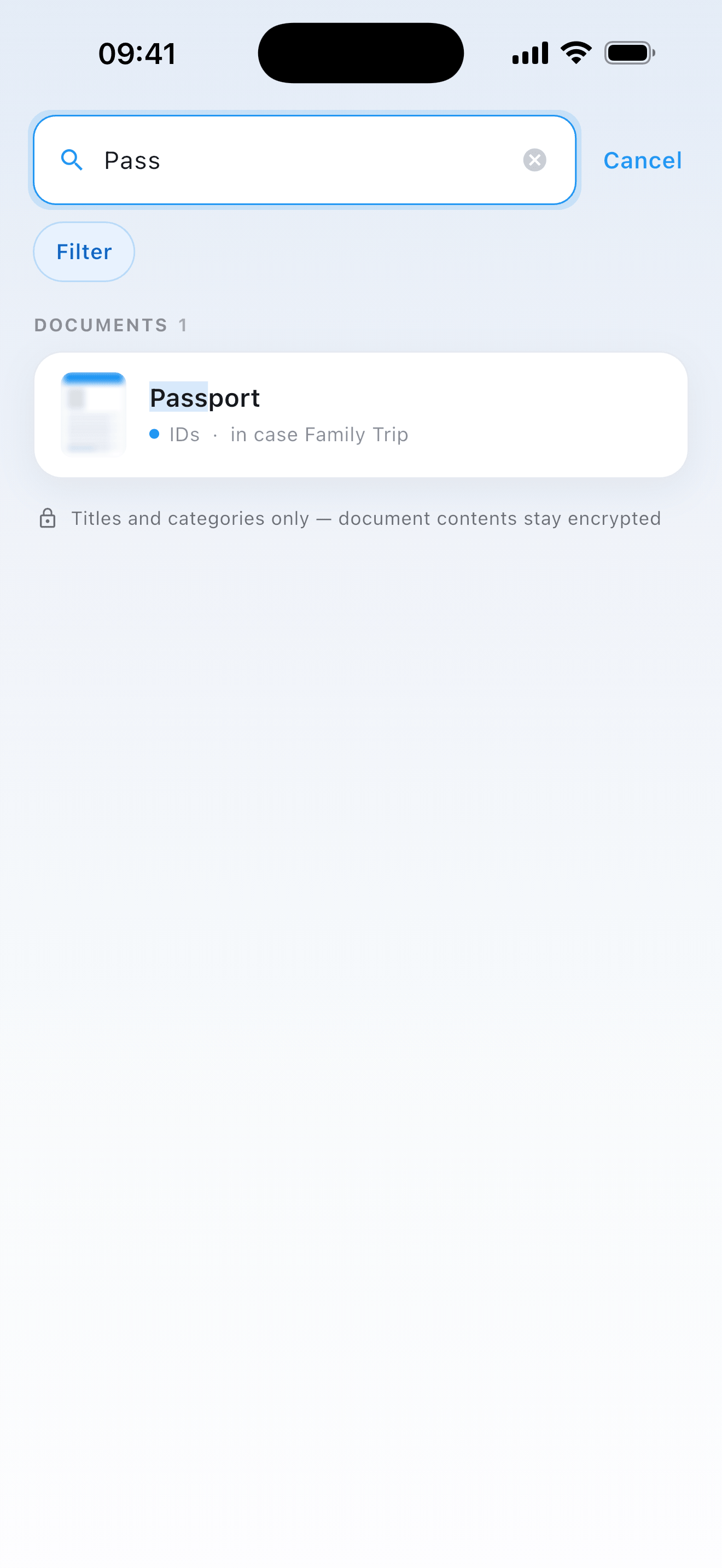 Searching the vault, with the new Filter button