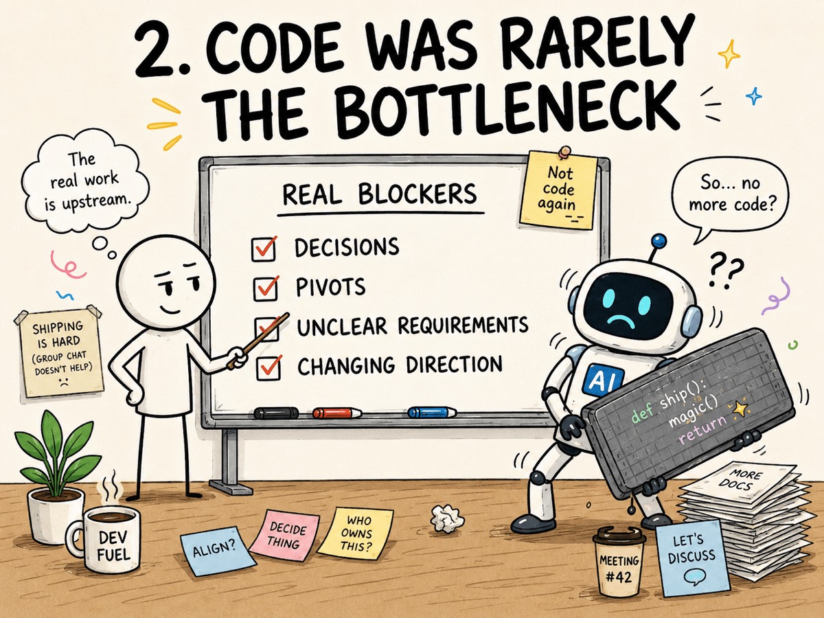 The real blockers are decisions, pivots and unclear requirements, not code